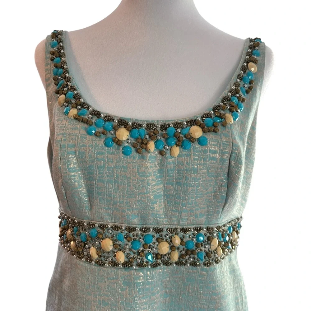 Vintage Lilly Pulitzer Light Blue Metallic Dress Gem Stone Embroidered Size 8 - Picture 4 of 6